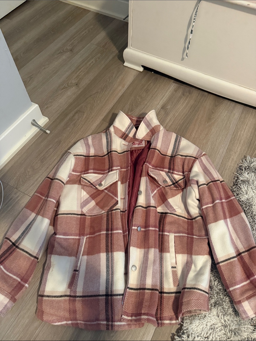 Levi's Pink and Cream Plaid Button-Front Shacket